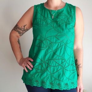 Cabi Gemma green eyelet summer tank top small